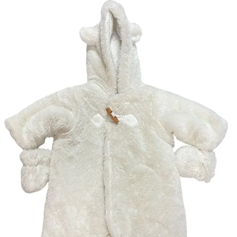 Minoti‎ Baby Furry Plush Snow Suit with Ears White Winter 0-3 months Overall